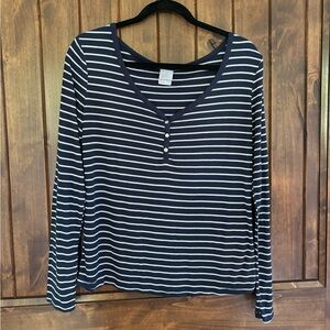 Women’s Navy Blue/White Long Sleeve Henley